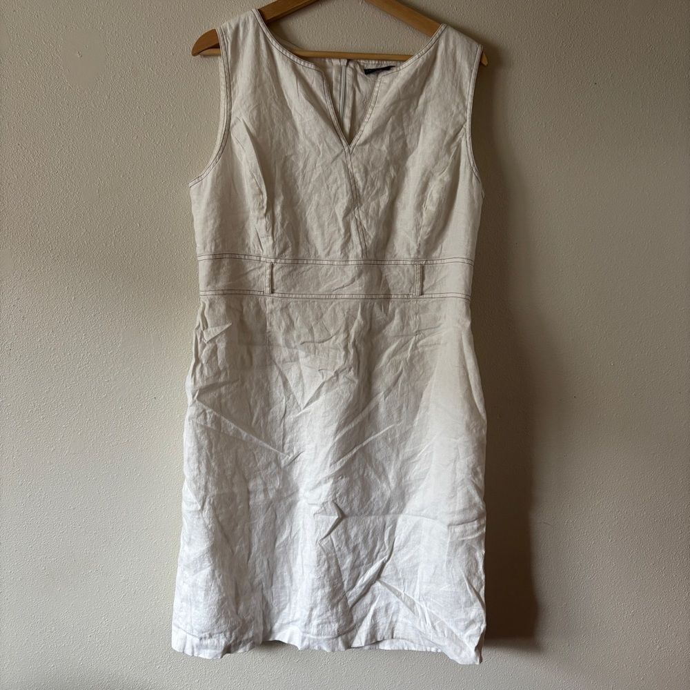Antonio Melani White Structured Linen Rayon Sleeveless Knee Length Dress Size 14